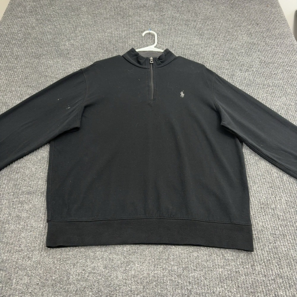 Polo Ralph Lauren Pullover Mens L Black Cotton Quarter Zip Mock Neck Preppy
